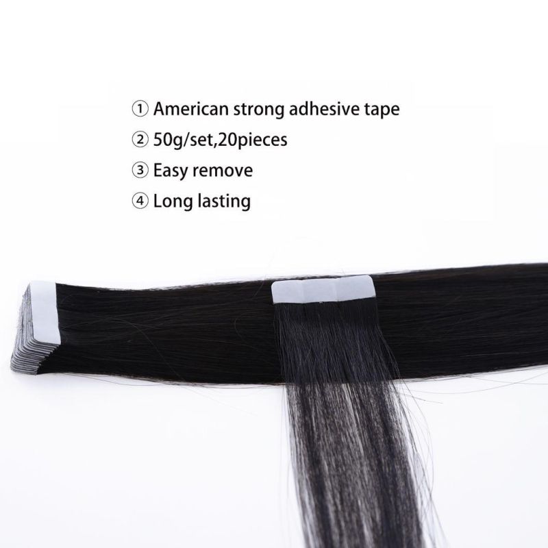 Hair for Woman Remy Brazilian Human Tape in Hair Extensions Invisible Skin Weft Color #1jet Black 22 Inch 100 Gram Per Package 40 PCS