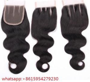 Human Hair Closure Three Part Black Color Body Wave