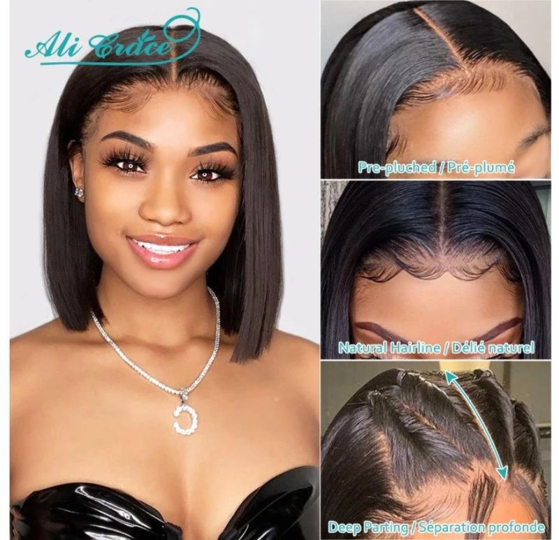 Freeshipping 13*4 150% 8 Inches Short Bob Wig Lace Front Human Hair Wigs Pre-Plucked Natural Color Human Hair Lace Frontal Wigs Dropshipping Wholesale