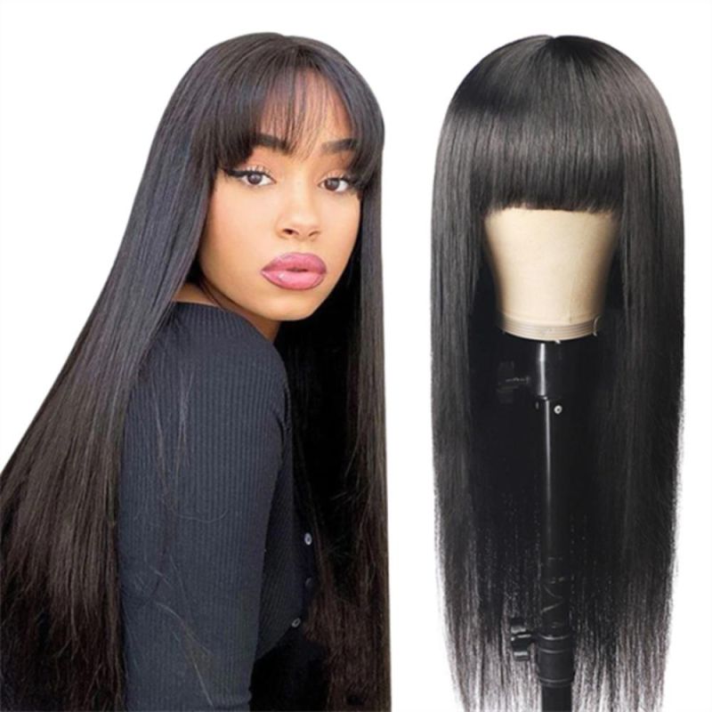 Kbeth Cheap Price Wigs with Bang 26 Inch Super Long Straight Remy No Lace 100% Brazilian Real Machine Made Human Hair Wig for Women