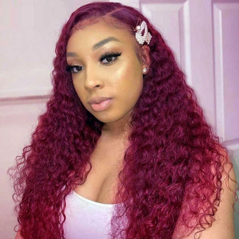 99j Burgundy Red Deep Wave 13X4 Lace Front Wig High 200% Density