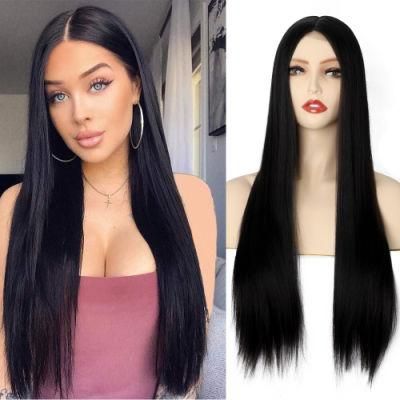 Wigs European and American Women&prime; S Wigs, Long Straight Hair, Lace, Chemical Fiber, Women&prime; S Wigs