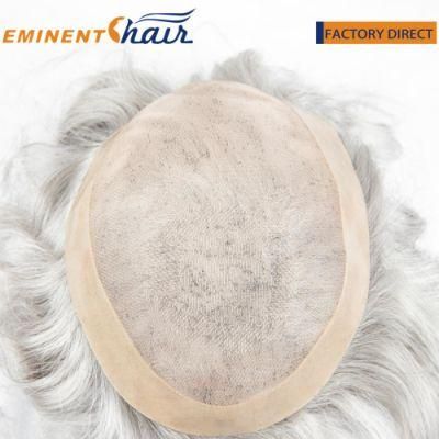 Custom Men&prime;s Synthetic Grey Fine Mono with PU Coating Hair Replacement