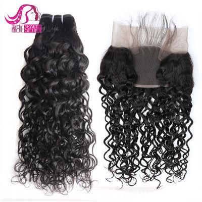 Water Wave Human Hair Weft Bundles with Lace Closures and Frontals