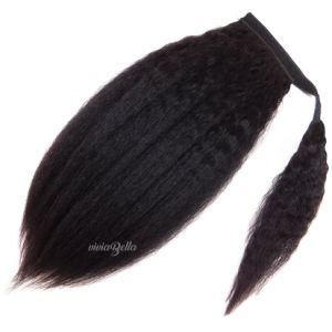 Jet Black Kinky Straight Ponytail Coarse Straight 100% Human Hair