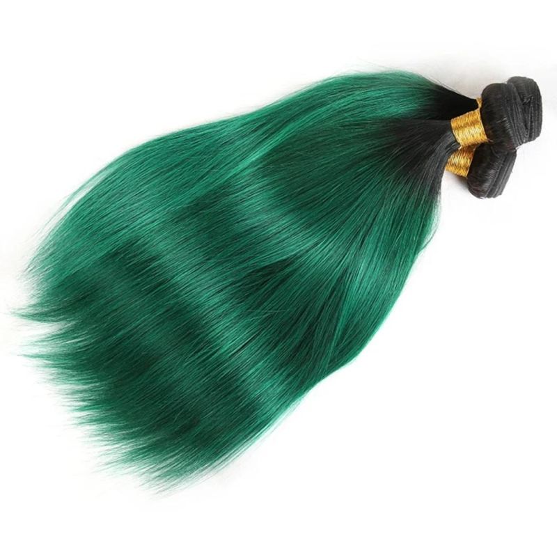 Brazilian Straight Hair Weave 3/4 Bundles with Closure 1b/Green Color 10-30 Inch Remy Human Hair Bundles with Closure