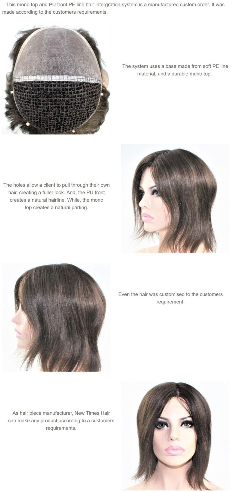 Custom Ladies Mono Top and PU Front PE Line Hair Integration System