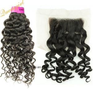 High Quality Brazilian Virgin Hair Bundles with Top Closure Italian Curly Hair Extension
