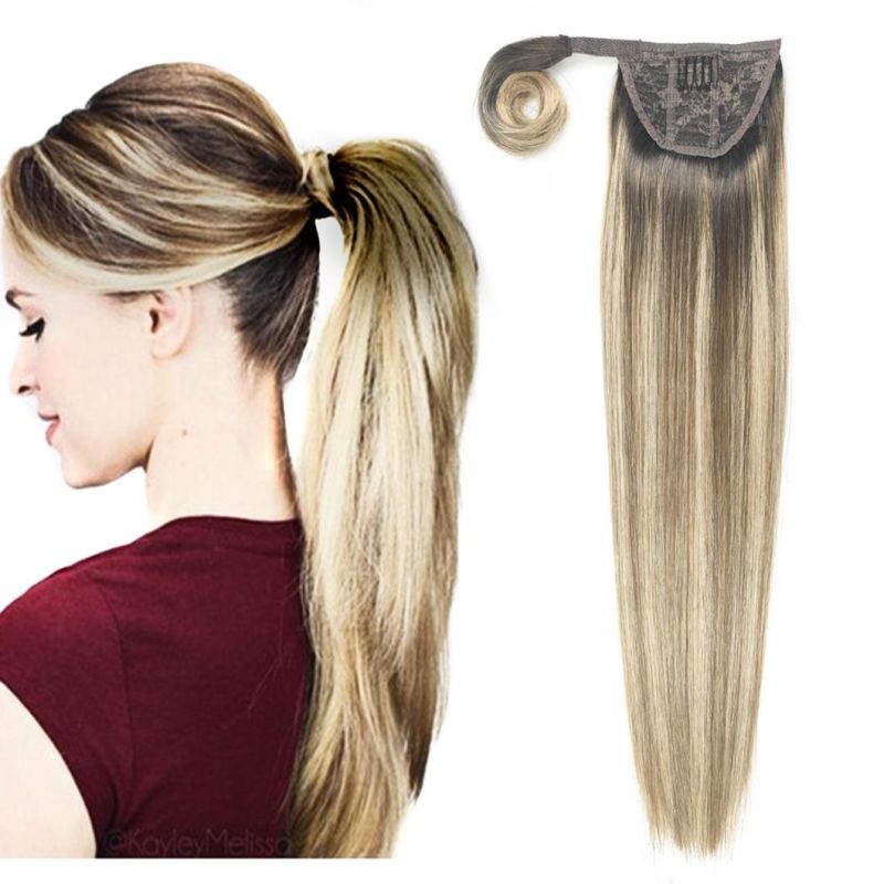 Kbeth Natural Looking Clip in Ponytail Virgin Human Hair 22 Inches Sleek Brown 613 Ponytail Hair Extensions Can Be Customized to You Liking Tough