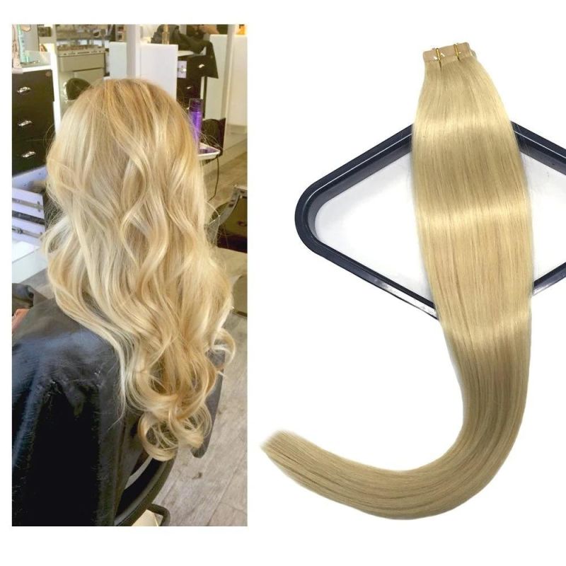 Aviva Blond Color Virgin Human Hair Tape in Human Hair Extension 18inch 613# Silky Straight Weaving