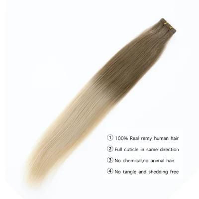 Straight Skin Weft Adhesive Hair None Remy Tapehuman Hair Extensions 20&quot; 50cm Double Side Tape Ombre Color T8/27/60 Virgin Hair