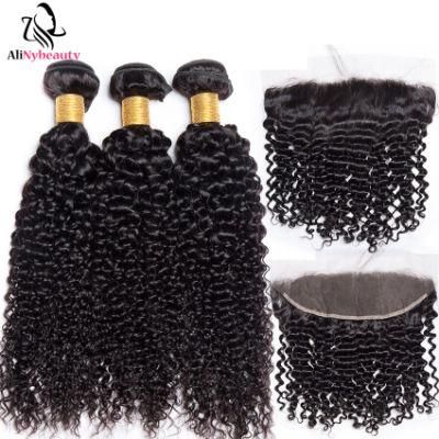 Virgin Brazilian Human Hair Jerry Curly 13*4 Lace Frontal with Bundles