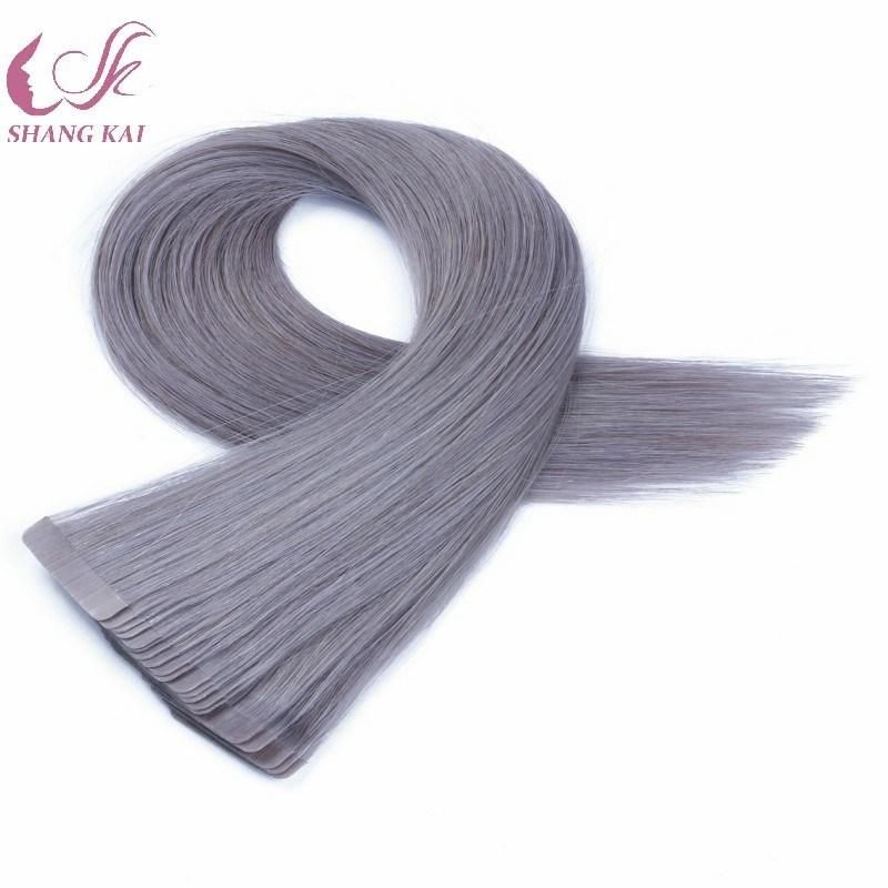 No Shedding Russian Virgin Hair Silver Grey Color Double Drawn Remy Tape Hair Extension