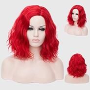 Aicos Wine Red 35cm Short Curly Halloween Party Anime Cosplay Wig for Women, Heat Resistant Full Wig +Cap