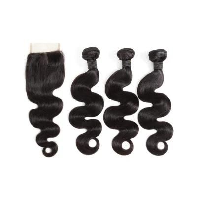 10A Grade Body Wave No Shedding No Tangling Hair Bundle with Closure 3 Bundles of Brazilian Human Hair Bundle with Closure
