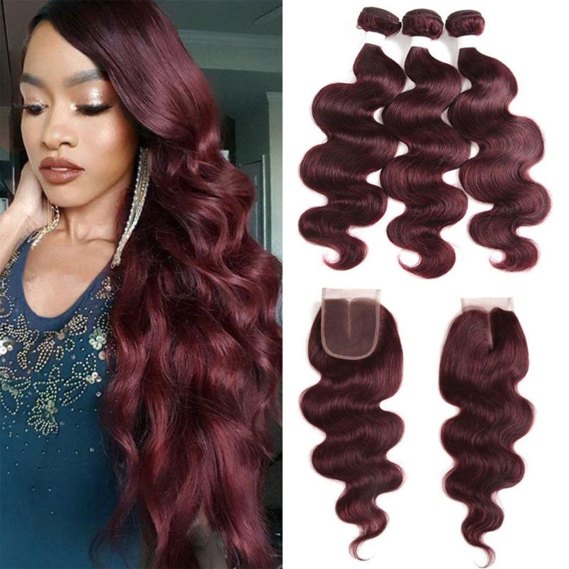 Wholesale Body Wave Human Hair Bundles with Closure Brazilian Virgin Hair Remy Hair Bundles 99j