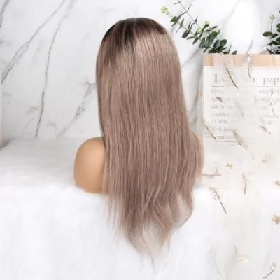 Brown to Light Blonde Ombre Hair Medium Straight Layered Bob Synthetic Wigs Middle Part for Women Heat Resistant Cosplay Wigs
