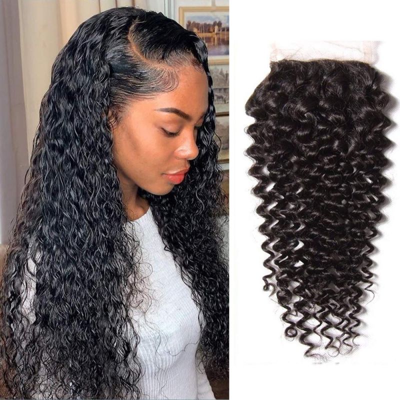 Lace Closure Curly 4X4 Brizilian Virgin Human Hair Closure Curly Wave Hair Closure Natural Black Color Hair Extention 22 Inch