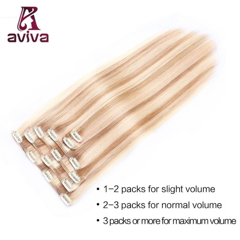 Aviva Virgin Hair Extension 18/613# 18inch 6PCS Clip on Hair Extension Remy Clip in Human Hair Extensions (AV-CH006-613-18)