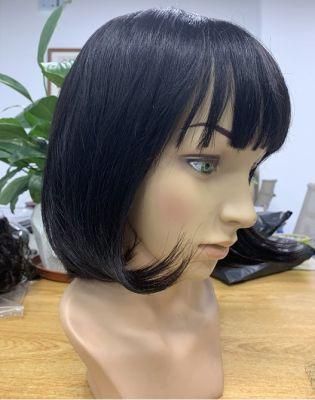 Virgin Human Hair 1b Coloured Straight Hair Wig with Bang Machine Wig