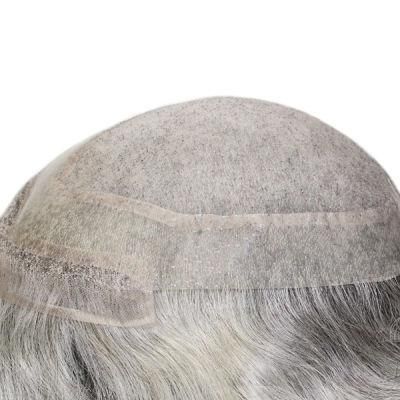 Human Grey Hair Mono with Lace Front Custom Made Man Toupee