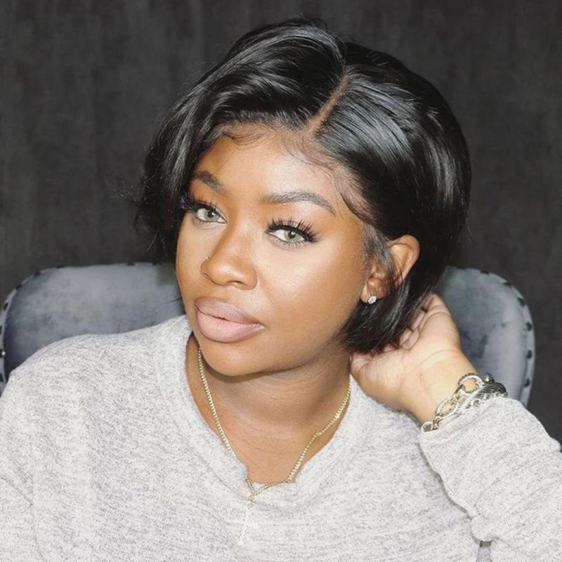 Straight Bob Pixie Cut Wig Part Lace Human Hair Wigs Short Lace Human Hair Wig Brazilian Wigs 150% Density for Black Women