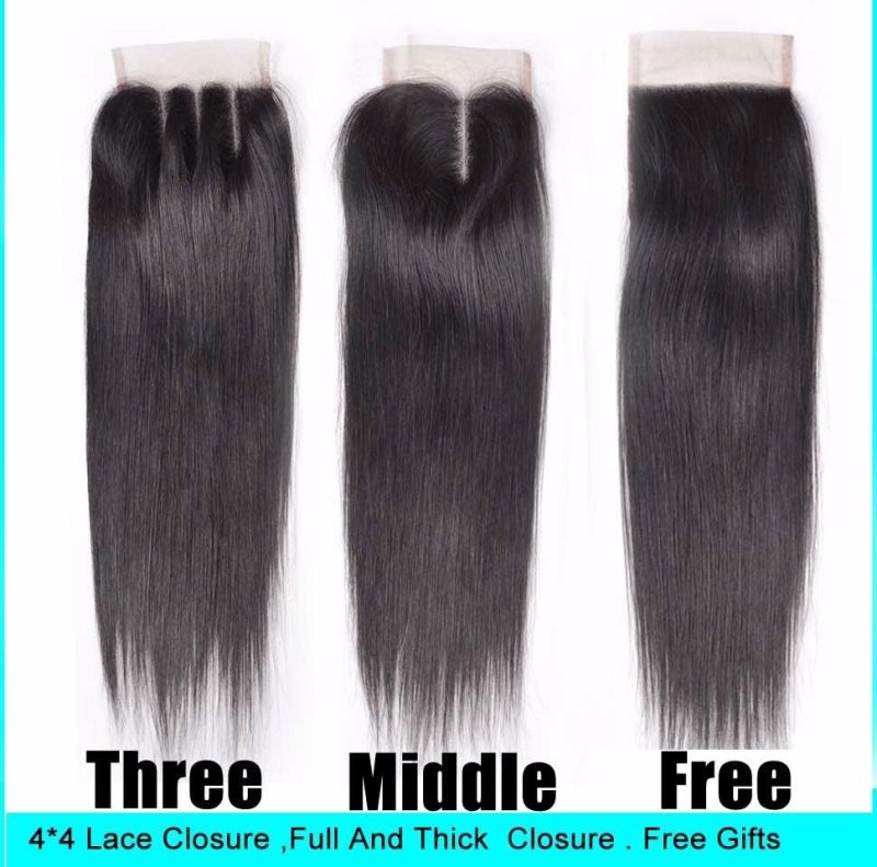 Hair Products Brazilian Straight Hair Closure 4X4 Swiss Lace Closure Middle Part 10-20 Inch Remy Human Hair Lace Closures