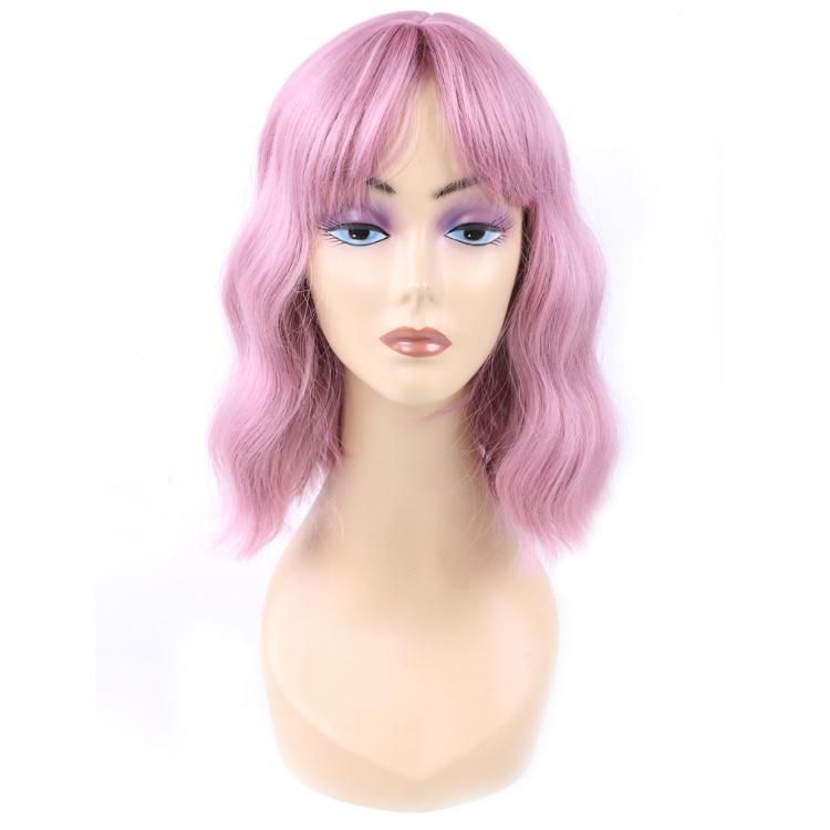 Wholesale Synthetic Fiber Ombre Pink Short Bob Wig with Bangs