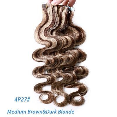 12&quot;-24&quot; 2.5g/PC Remy Human Hair Body Wave Tape in Hair Extensions Adhesive Seamless Hair Weft Blonde Hair 20PC (4P27#)
