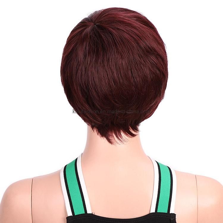 Kakiifashion Hair New Design Vendor Cheap Wholesale Short Pixie Cut Curly Wave Red Synthetic Wig with Bangs for Black Women