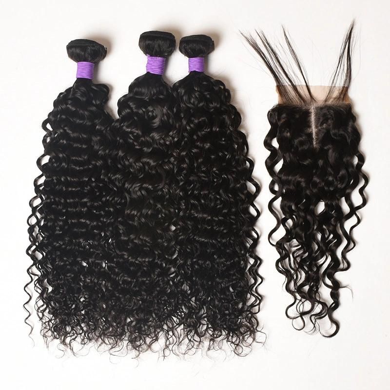 Natural Black Hair Extension, Double Drawn or Weft Hair Bundles, 22" Water Wave Hair Extension for Black Women with 5*5 Closure