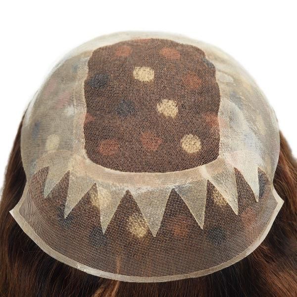 Women Natural Hair Toupee Clear PU with Lace Window and Mono Lace Front