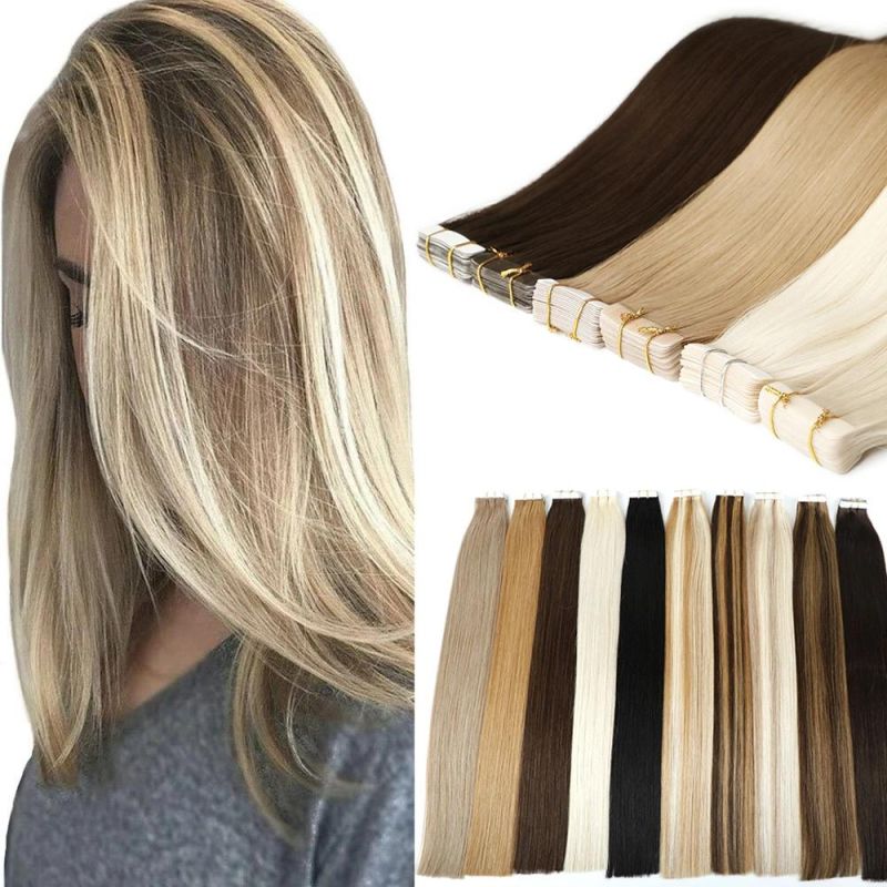 Factory Direct Real Human Double Drawn Russian Blonde Remy Tape Hair Extensions.