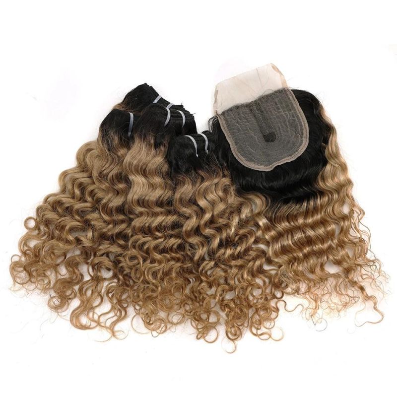 8-14inch Length Pack Deal Deep Wave Curly Human Hair Weave with Closure