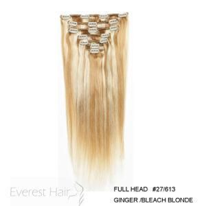 Full Head Silk Straight Remy Human Clip Hair Extensions #27/613