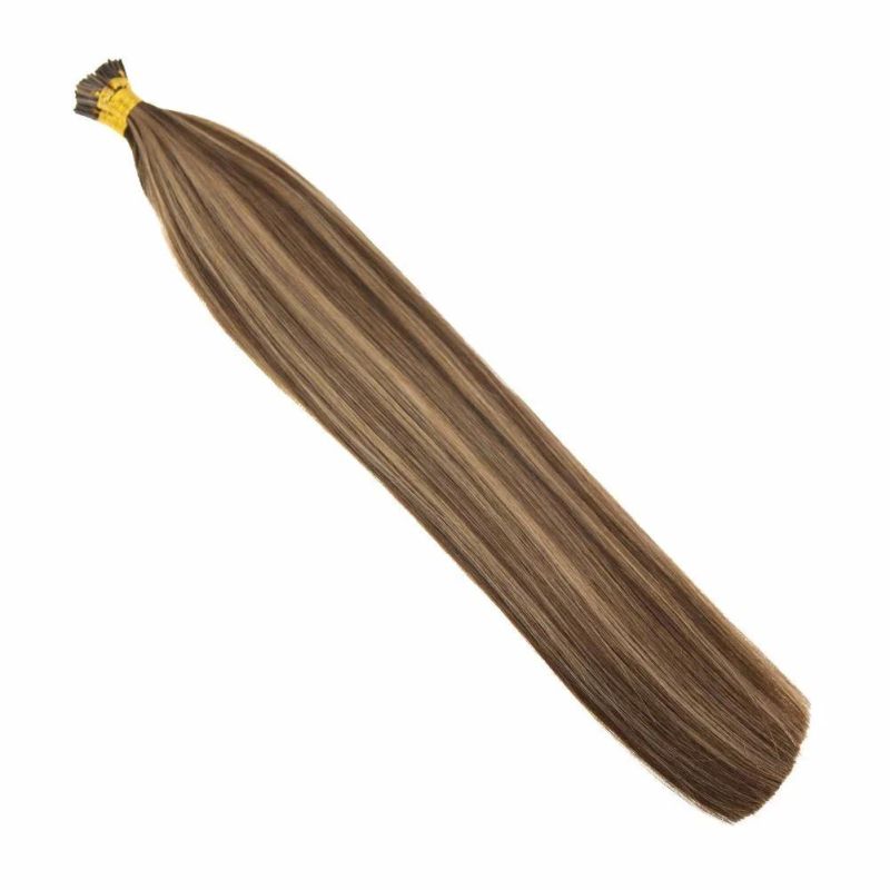 Pre Bonded 22" Remy I Tip Hair Extensions,Pre Bonded Extensions #4 Brown Highlight Caramel Blonde Real Silky Straight Stick Tip Hair Extensions Keratin ,50gram/