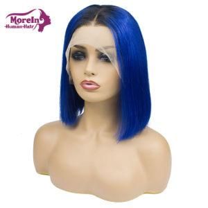 High Quality 1b Blue Ombre Color Straight Bob Style Peruvian Virgin Human Hair Lace Front Wig