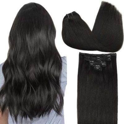 Hair Extensions Clip in Natural Black 22 Inch 120g 7PCS Human Hair Extensions Remy Natural Hair Real Straight Thick Weft