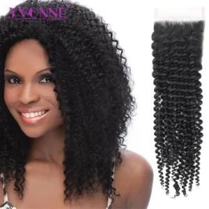 100% Kinky Curl Peruvian Virgin Hair Lace Top Closure 1b Color