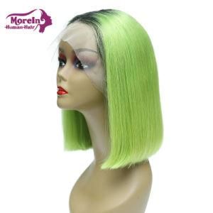 Morein 2019 New Two Tone Black Grass Green Lace Front Bobo Wigs 180% Density Wholesale From China