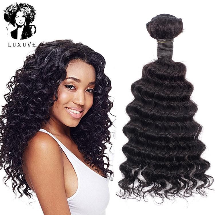 Luxuve Bundles and Frontals Wholesale 10A Grade Deep Wave Bundles with Frontal Swiss Lace Closure Indian Hair Vendors Virgin Extension