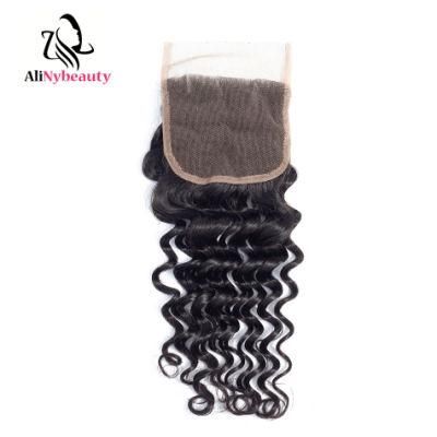 Alinybeauty Unprocessed Wholesale Deep Wave Peruvian Human Hair Closure