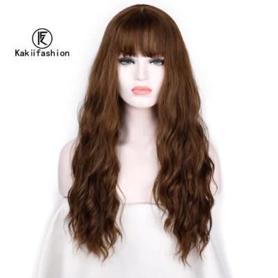 26 Inch Long Women Wigs with Bangs Water Wave Heat Resistant Synthetic Wigs for Women African American