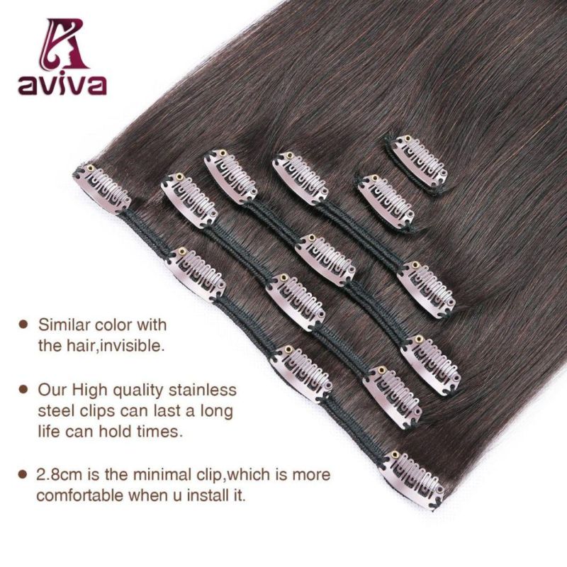 Avivawigs Virgin Hair Extension 2# 16inch 6PCS Clip on Hair Extension Remy Clip in Human Hair Extensions (AV-CH006-2-16)