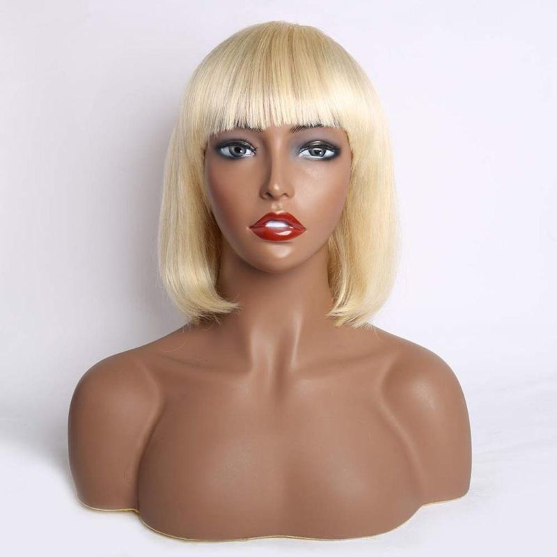 Blonde Bob Wig with Bangs Brazilian Human Hair Wig Short Colored Brazilian Human Hair Wig for Black Women 150% Density Lace Front 12 Inch