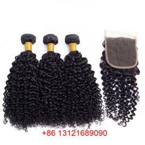 Brazilian Kinky Curly Bundles with Closure 3 Bundles Human Hair with Closure Hair Weave Bundles with Closure Non Remy