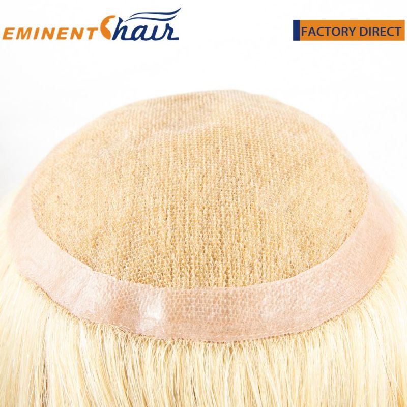 Blond Women Topper French Lace with PU Coating Custom Human Hair Toupee