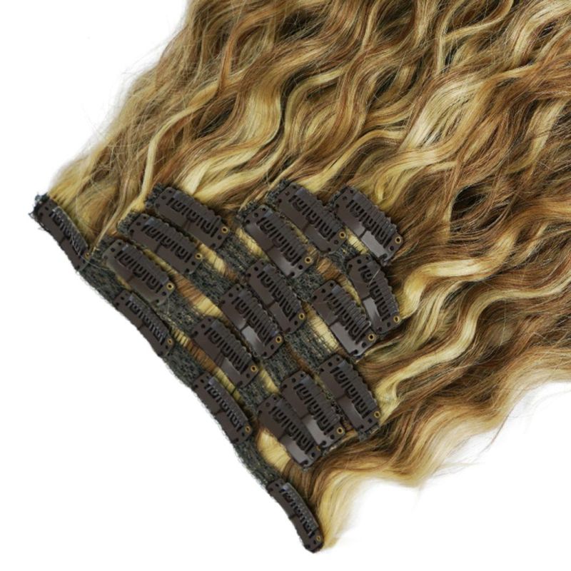 Water Wave Clip in Hair Extensions Machine Made Remy Brazilian Human Hair Head Set Clip in 4/27 20 Inches