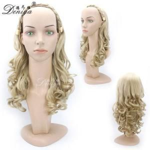 Fashion Blonde Color High Quality Long Curly Clip in Synthetic Half Wig Extension