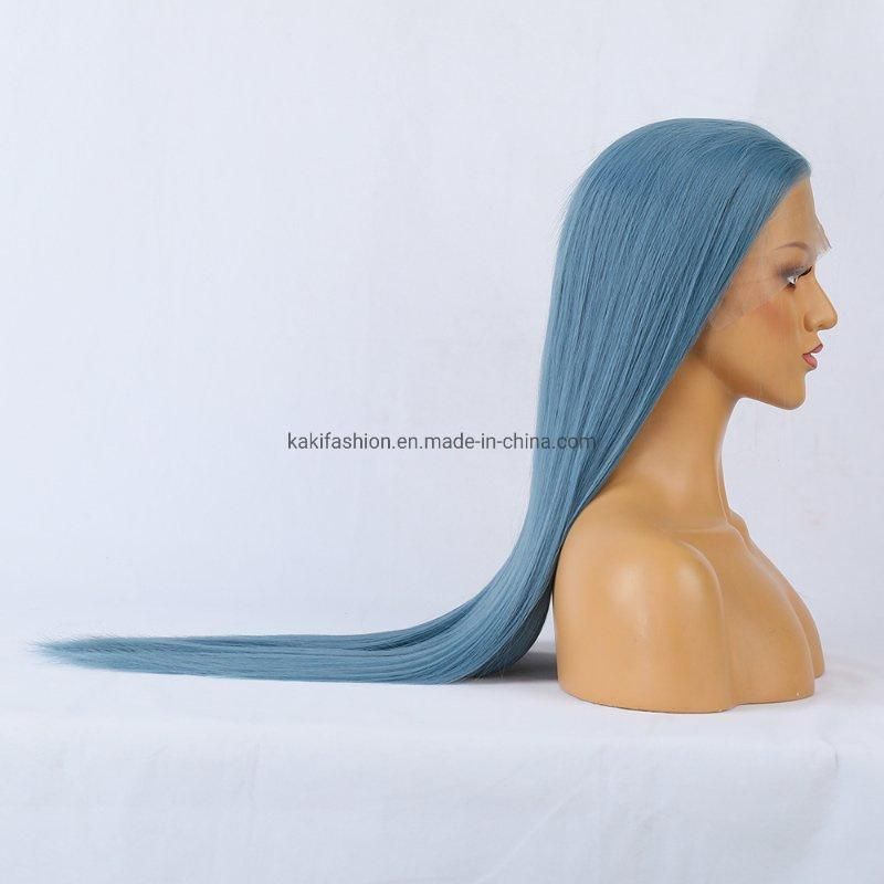 Long Straight Dark Blue Wig Comfortable Stretch Net Synthetic Fiber Natural Lace Front Wig